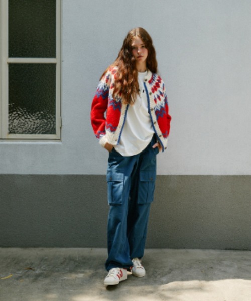 GREEN BUTTER（グリーンバター）の「BOUCLE NORDIC CARDIGAN（カーディガン/ボレロ・レディース・ライトブルー/レッド・FREE）」の21枚目の写真