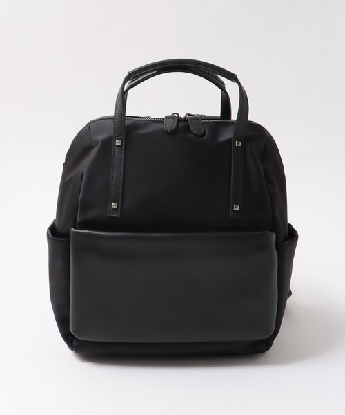 Three Four Time（ｽﾘｰﾌｫｰﾀｲﾑ）の「トリムレザースタッズ持ち手リュック（バックパック/リュック・レディース・ブラック・FREE）」の2枚目の写真