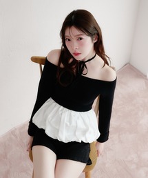 off-shoulder satin peplum tops / オフショルサテンペプラムトップス