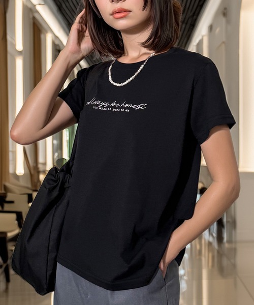 Candlestick(キャンドルスティック)の「レタリング ロゴ刺繍 コンパクトTシャツ(Tシャツ/カットソー・レディース・バーガンディー/ホワイト/ブラック/スミクロ・FREE)」の3枚目の写真