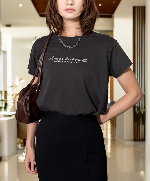 Candlestick(キャンドルスティック)の「レタリング ロゴ刺繍 コンパクトTシャツ(Tシャツ/カットソー・レディース・バーガンディー/ホワイト/ブラック/スミクロ・FREE)」の10枚目の写真