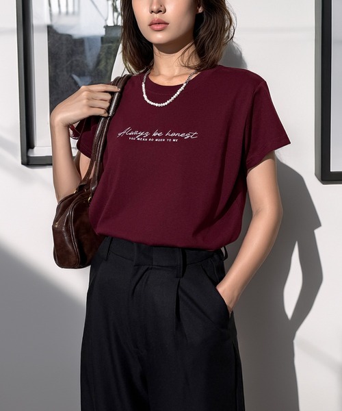 Candlestick(キャンドルスティック)の「レタリング ロゴ刺繍 コンパクトTシャツ(Tシャツ/カットソー・レディース・バーガンディー/ホワイト/ブラック/スミクロ・FREE)」の13枚目の写真