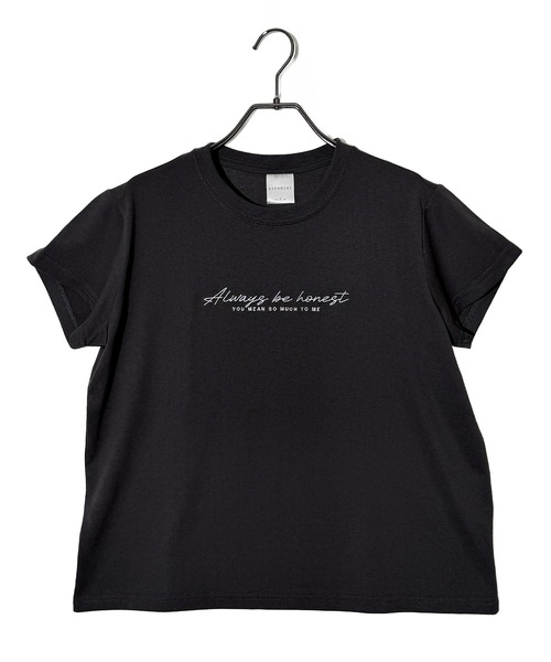 Candlestick(キャンドルスティック)の「レタリング ロゴ刺繍 コンパクトTシャツ(Tシャツ/カットソー・レディース・バーガンディー/ホワイト/ブラック/スミクロ・FREE)」の17枚目の写真