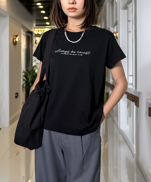 Candlestick(キャンドルスティック)の「レタリング ロゴ刺繍 コンパクトTシャツ(Tシャツ/カットソー・レディース・バーガンディー/ホワイト/ブラック/スミクロ・FREE)」の19枚目の写真