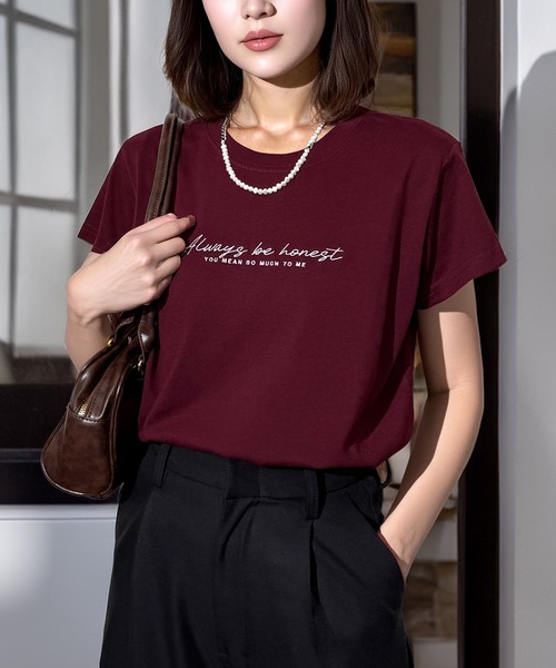 Candlestick(キャンドルスティック)の「レタリング ロゴ刺繍 コンパクトTシャツ(Tシャツ/カットソー・レディース・バーガンディー/ホワイト/ブラック/スミクロ・FREE)」の21枚目の写真
