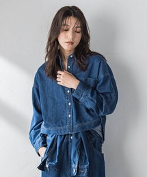 ラウンドヘムデニムクロップドシャツ