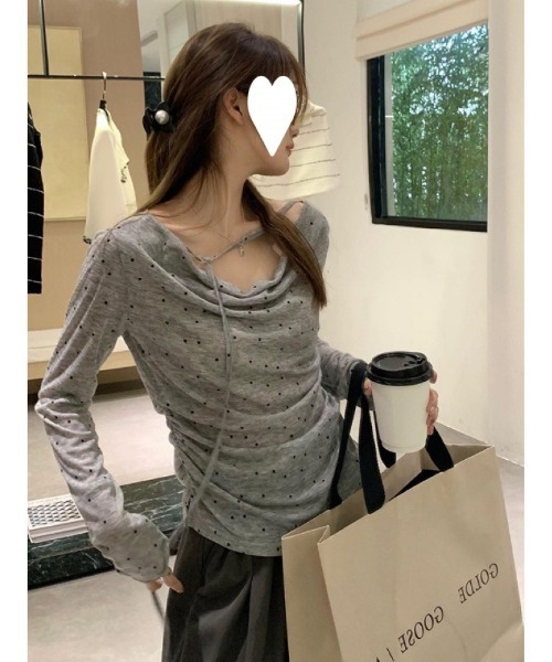 Ritzy(リッツィー)の「ドット柄 ドレープネックカットソー(Tシャツ/カットソー・レディース・グレー/ベージュ・M/L)」の18枚目の写真