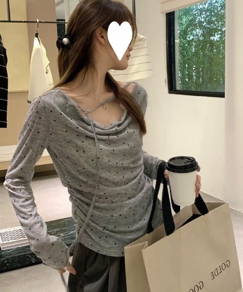 Ritzy(リッツィー)の「ドット柄 ドレープネックカットソー(Tシャツ/カットソー・レディース・グレー/ベージュ・M/L)」の8枚目の写真