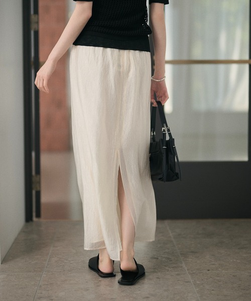 LAULEN(ローレン)の「sheer back slit long skirt /シアーバックスリットロングスカート(スカート・レディース・アイボリー/ブラック・FREE)」の1枚目の写真