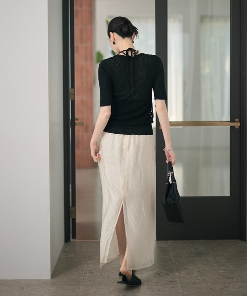 LAULEN(ローレン)の「sheer back slit long skirt /シアーバックスリットロングスカート(スカート・レディース・アイボリー/ブラック・FREE)」の5枚目の写真