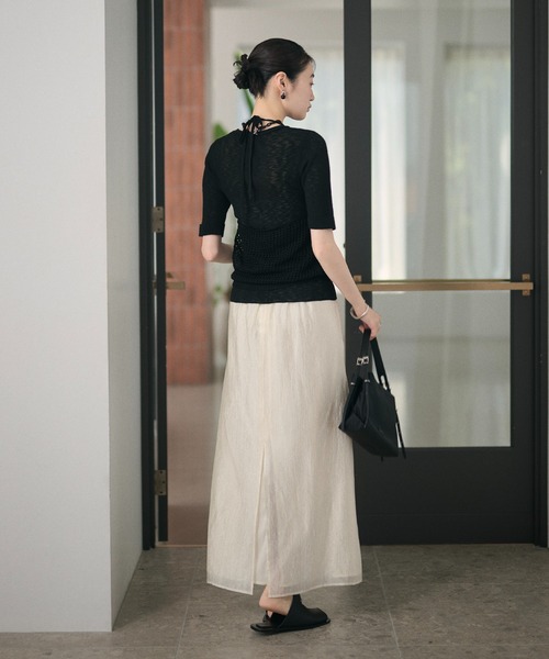 LAULEN(ローレン)の「sheer back slit long skirt /シアーバックスリットロングスカート(スカート・レディース・アイボリー/ブラック・FREE)」の6枚目の写真