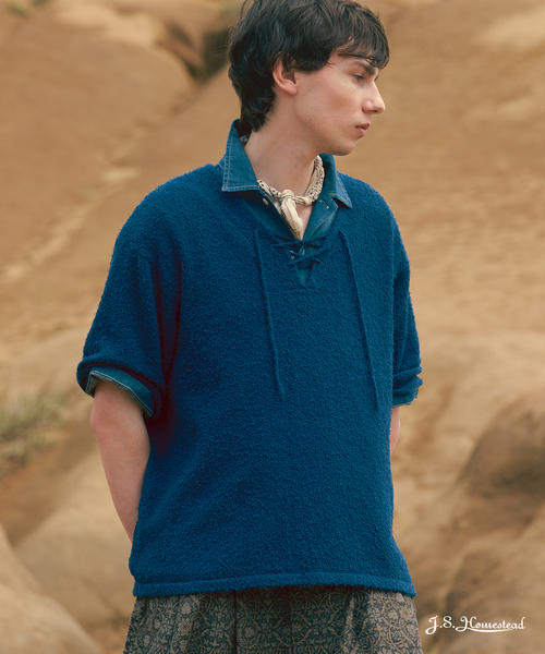 JOURNAL STANDARD J.S HOMESTEAD(ジャーナルスタンダードホームステッド)の「J.S.Homestead / レース アップ ビアード ニット(ニット/セーター・メンズ・チャコールグレー/ネイビー/ブラック・LARGE/MEDIUM)」の1枚目の写真