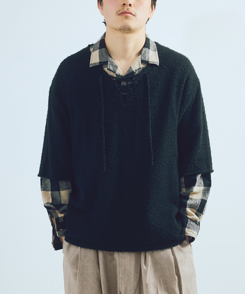 JOURNAL STANDARD J.S HOMESTEAD(ジャーナルスタンダードホームステッド)の「J.S.Homestead / レース アップ ビアード ニット(ニット/セーター・メンズ・チャコールグレー/ネイビー/ブラック・LARGE/MEDIUM)」の10枚目の写真