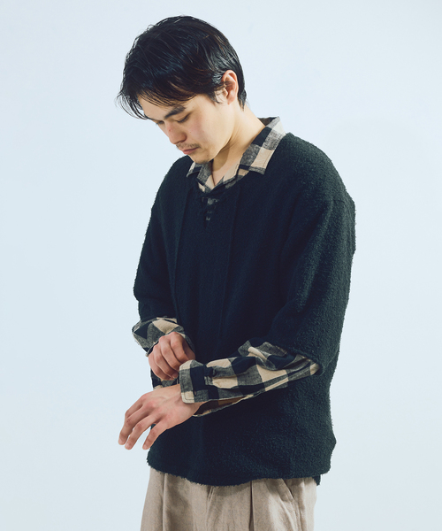 JOURNAL STANDARD J.S HOMESTEAD(ジャーナルスタンダードホームステッド)の「J.S.Homestead / レース アップ ビアード ニット(ニット/セーター・メンズ・チャコールグレー/ネイビー/ブラック・LARGE/MEDIUM)」の11枚目の写真