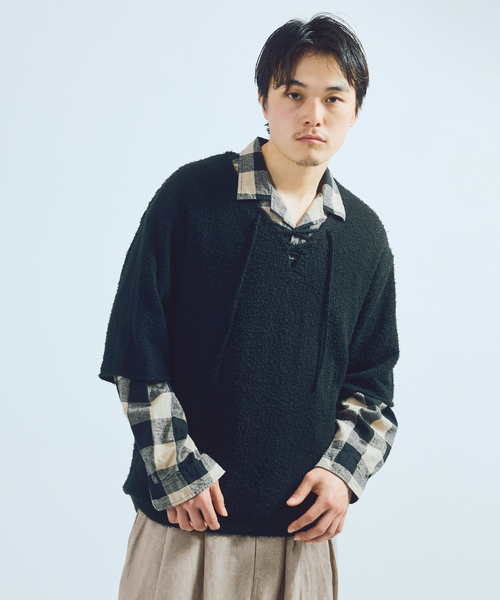 JOURNAL STANDARD J.S HOMESTEAD(ジャーナルスタンダードホームステッド)の「J.S.Homestead / レース アップ ビアード ニット(ニット/セーター・メンズ・チャコールグレー/ネイビー/ブラック・LARGE/MEDIUM)」の13枚目の写真