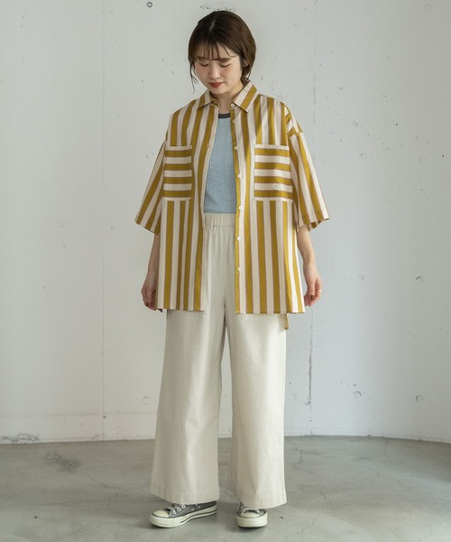 POU DOU DOU(プードゥドゥ)の「オリジナルストライプシャツ(シャツ/ブラウス・レディース・ブルー/ネイビー/イエロー・3)」の16枚目の写真