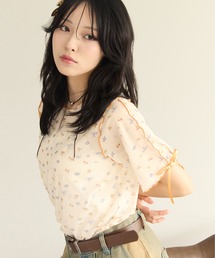 kutir | 半袖アソート袖リボンシアーメロートップス(Tシャツ/カットソー)