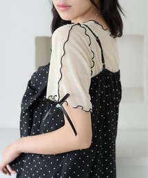 kutir（クティール）の「【新色追加】半袖アソート袖リボンシアーメロートップス（Tシャツ/カットソー）」