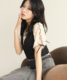 kutir（クティール）の「半袖アソート袖リボンシアーメロートップス（Tシャツ/カットソー）」