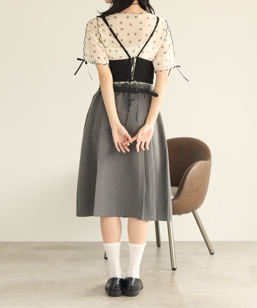 kutir(クティール)の「半袖アソート袖リボンシアーメロートップス(Tシャツ/カットソー・レディース・アイボリー/グリーン/ホワイト/オレンジ/ネイビー/ベージュ・FREE)」の7枚目の写真