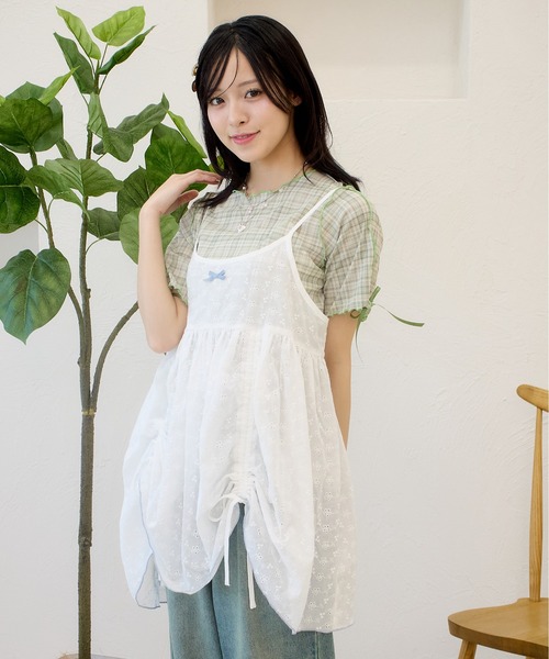 kutir(クティール)の「半袖アソート袖リボンシアーメロートップス(Tシャツ/カットソー・レディース・アイボリー/グリーン/ホワイト/オレンジ/ネイビー/ベージュ・FREE)」の18枚目の写真