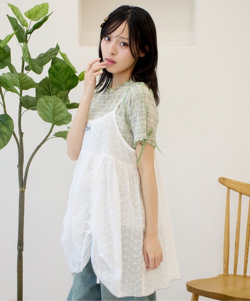 kutir(クティール)の「半袖アソート袖リボンシアーメロートップス(Tシャツ/カットソー・レディース・アイボリー/グリーン/ホワイト/オレンジ/ネイビー/ベージュ・FREE)」の19枚目の写真
