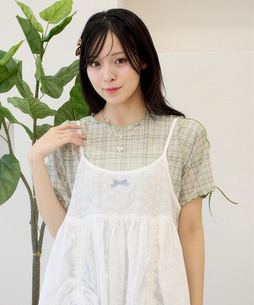 kutir(クティール)の「半袖アソート袖リボンシアーメロートップス(Tシャツ/カットソー・レディース・アイボリー/グリーン/ホワイト/オレンジ/ネイビー/ベージュ・FREE)」の16枚目の写真