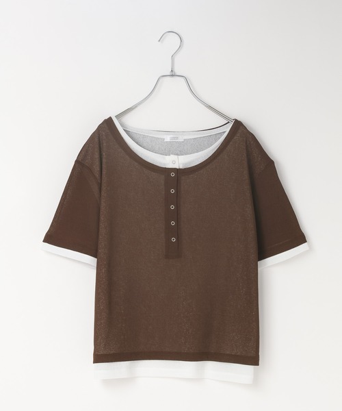 LOWRYS FARM(ローリーズファーム)の「レイヤードヘンリーSS 638392(Tシャツ/カットソー・レディース・ピンク/ブラック/ブラウン/ホワイト・FREE)」の3枚目の写真