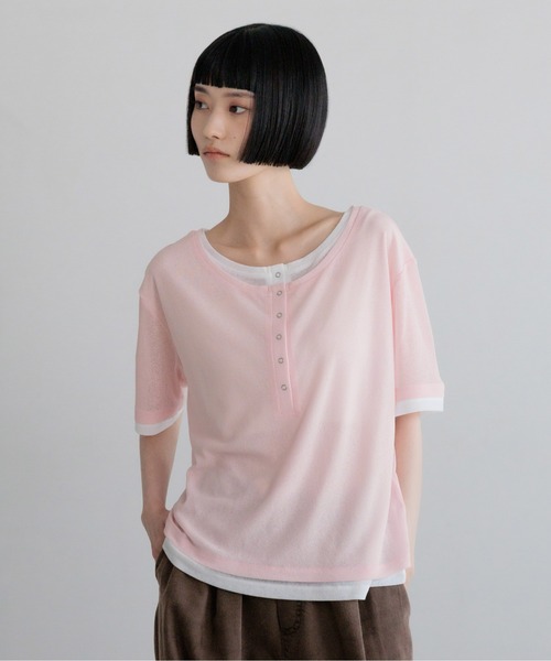 LOWRYS FARM(ローリーズファーム)の「レイヤードヘンリーSS 638392(Tシャツ/カットソー・レディース・ピンク/ブラック/ブラウン/ホワイト・FREE)」の13枚目の写真