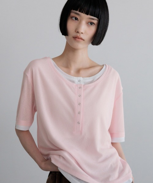 LOWRYS FARM(ローリーズファーム)の「レイヤードヘンリーSS 638392(Tシャツ/カットソー・レディース・ピンク/ブラック/ブラウン/ホワイト・FREE)」の14枚目の写真