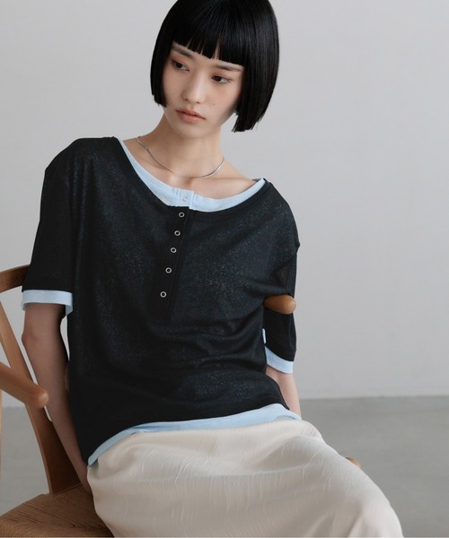LOWRYS FARM(ローリーズファーム)の「レイヤードヘンリーSS 638392(Tシャツ/カットソー・レディース・ピンク/ブラック/ブラウン/ホワイト・FREE)」の10枚目の写真