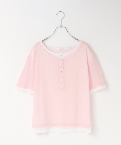 LOWRYS FARM(ローリーズファーム)の「レイヤードヘンリーSS 638392(Tシャツ/カットソー・レディース・ピンク/ブラック/ブラウン/ホワイト・FREE)」の16枚目の写真