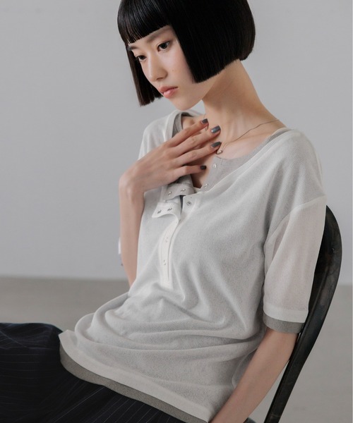 LOWRYS FARM（ローリーズファーム）の「レイヤードヘンリーSS　638392（Tシャツ/カットソー・レディース・ピンク/ブラック/ブラウン/ホワイト・FREE）」の22枚目の写真