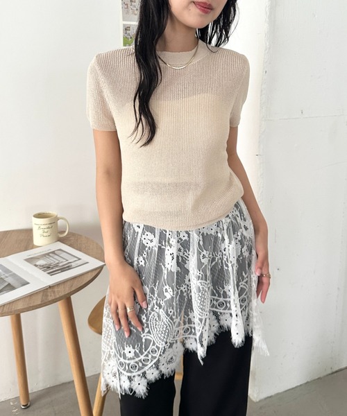 CLEA(クレア)の「フレンチスリーブサマーニット(Tシャツ/カットソー・レディース・ブラック/ホワイト/ライトピンク/ブルー/アイボリー/グリーン・FREE)」の2枚目の写真