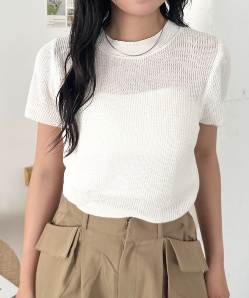 CLEA(クレア)の「フレンチスリーブサマーニット(Tシャツ/カットソー・レディース・ブラック/ホワイト/ライトピンク/ブルー/アイボリー/グリーン・FREE)」の19枚目の写真