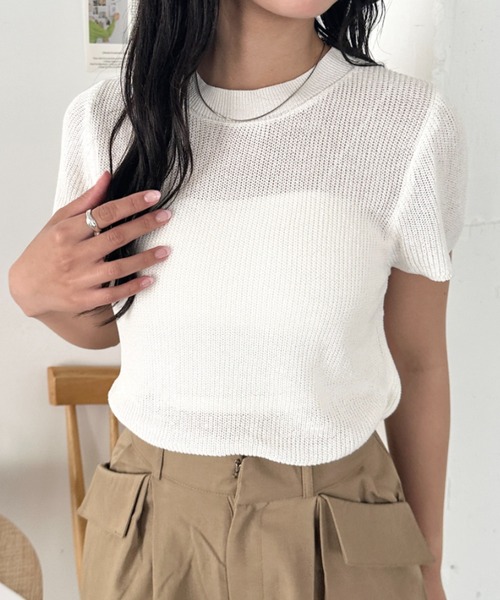 CLEA(クレア)の「フレンチスリーブサマーニット(Tシャツ/カットソー・レディース・ブラック/ホワイト/ライトピンク/ブルー/アイボリー/グリーン・FREE)」の20枚目の写真
