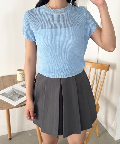CLEA(クレア)の「フレンチスリーブサマーニット(Tシャツ/カットソー・レディース・ブラック/ホワイト/ライトピンク/ブルー/アイボリー/グリーン・FREE)」の10枚目の写真
