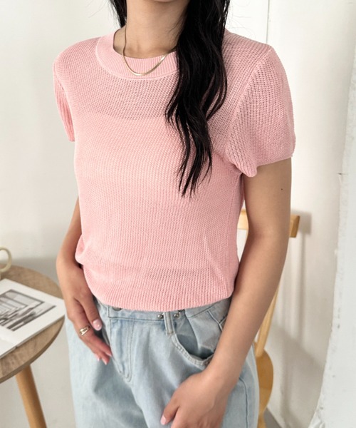 CLEA(クレア)の「フレンチスリーブサマーニット(Tシャツ/カットソー・レディース・ブラック/ホワイト/ライトピンク/ブルー/アイボリー/グリーン・FREE)」の14枚目の写真