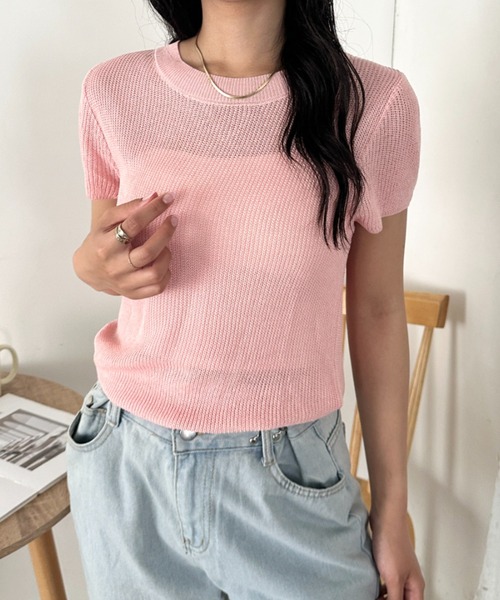 CLEA(クレア)の「フレンチスリーブサマーニット(Tシャツ/カットソー・レディース・ブラック/ホワイト/ライトピンク/ブルー/アイボリー/グリーン・FREE)」の15枚目の写真