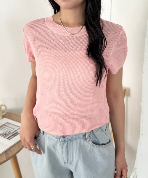 CLEA(クレア)の「フレンチスリーブサマーニット(Tシャツ/カットソー・レディース・ブラック/ホワイト/ライトピンク/ブルー/アイボリー/グリーン・FREE)」の17枚目の写真