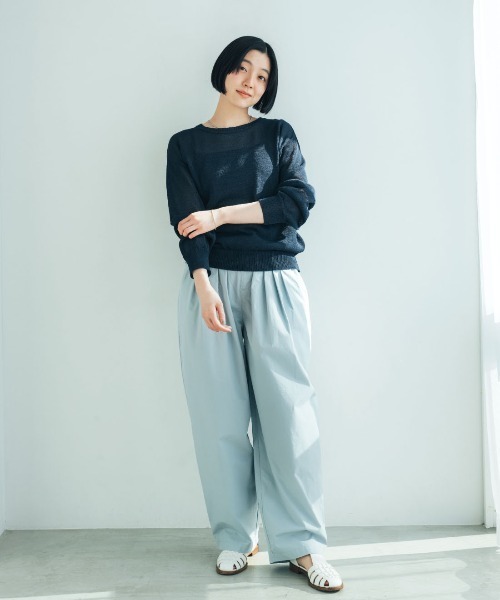THREE FIFTY STANDARD(スリーフィフティースタンダード)の「THREE FIFTY STANDARD 国産の和紙混ニットプルオーバー〈ネイビー〉(ニット/セーター・レディース・ネイビー・LL/L/M/3L)」の2枚目の写真