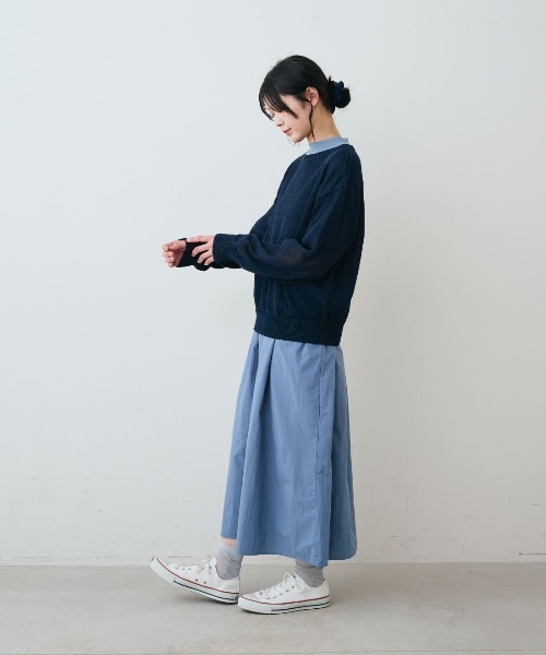 THREE FIFTY STANDARD(スリーフィフティースタンダード)の「THREE FIFTY STANDARD 国産の和紙混ニットプルオーバー〈ネイビー〉(ニット/セーター・レディース・ネイビー・LL/L/M/3L)」の4枚目の写真