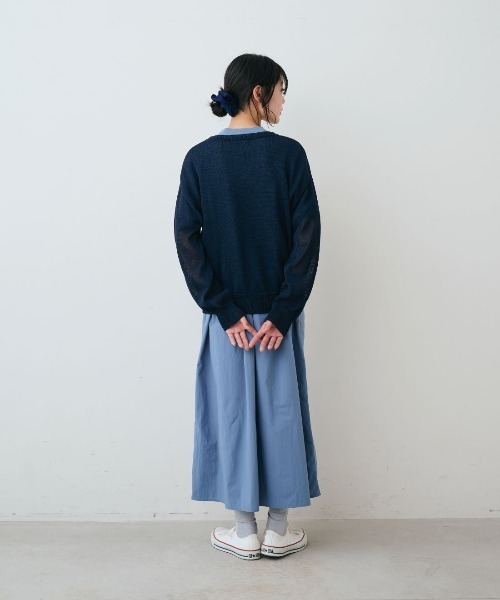 THREE FIFTY STANDARD(スリーフィフティースタンダード)の「THREE FIFTY STANDARD 国産の和紙混ニットプルオーバー〈ネイビー〉(ニット/セーター・レディース・ネイビー・LL/L/M/3L)」の5枚目の写真