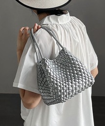 ミニバッグ付き 編み込みデザインハンドバッグ