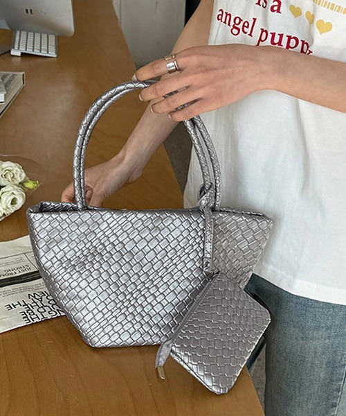 Doux Belle（ドゥーベル）の「ミニバッグ付き 編み込みデザインハンドバッグ（ハンドバッグ・レディース・シルバー/オフホワイト/ブラック・FREE）」の10枚目の写真