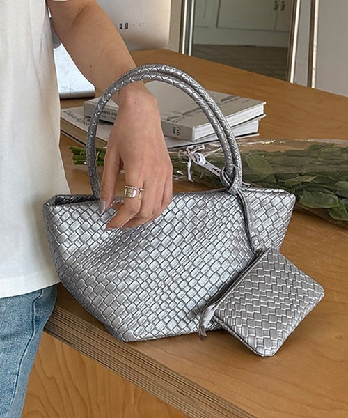 Doux Belle（ドゥーベル）の「ミニバッグ付き 編み込みデザインハンドバッグ（ハンドバッグ・レディース・シルバー/オフホワイト/ブラック・FREE）」の11枚目の写真