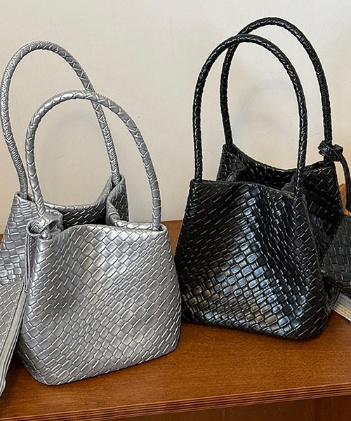 Doux Belle（ドゥーベル）の「ミニバッグ付き 編み込みデザインハンドバッグ（ハンドバッグ・レディース・シルバー/オフホワイト/ブラック・FREE）」の12枚目の写真