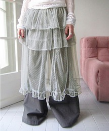 ドット柄シアーフリルティアードロングスカート