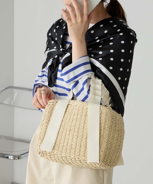 BONLECILL Marche（ボンルシールマルシェ）の「【BONLECILL Marche】フリルハンドル ペーパーバッグ/バスケット/かごバッグ/ハンドバッグ（かごバッグ・レディース・ベージュ/ブラウン・FREE）」の11枚目の写真