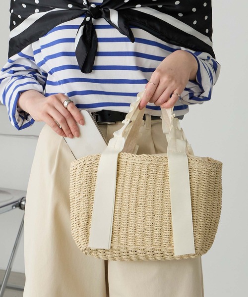 BONLECILL Marche（ボンルシールマルシェ）の「【BONLECILL Marche】フリルハンドル ペーパーバッグ/バスケット/かごバッグ/ハンドバッグ（かごバッグ・レディース・ベージュ/ブラウン・FREE）」の13枚目の写真